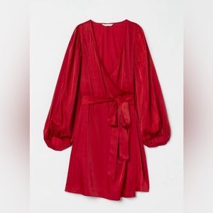 H&M Satin wrap-front red dress